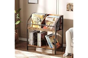 CHOEZON 2-Tier Vinyl Record Storage Holder Rack, 250 LP Albums Display Shelf, Wooden Vinyl Storage Rack with Wire Dividers for Records, CDs, Books, Rustic Brown and Black TCW07BF
