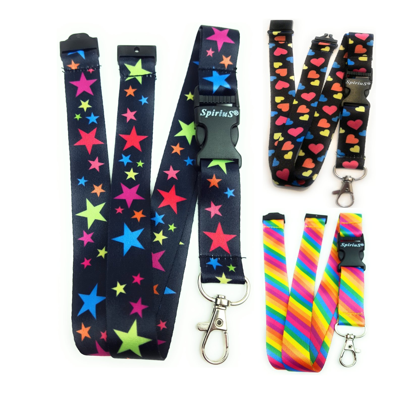 Set of 3 X SPIRIUS Breakaway Lanyards Neck Strap for Phone, ID Badge Holder, Key Holder Keychain multicolour (Set F)