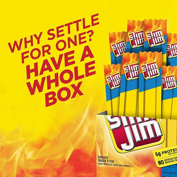 SLIM JIM SMOKED MEAT STICKS, MILD FLAVOR, 6G PROTEIN PER SERVING, SNACK SIZE, LUNCHBOX SNACK, 0.28 OZ. (14 COUNT)