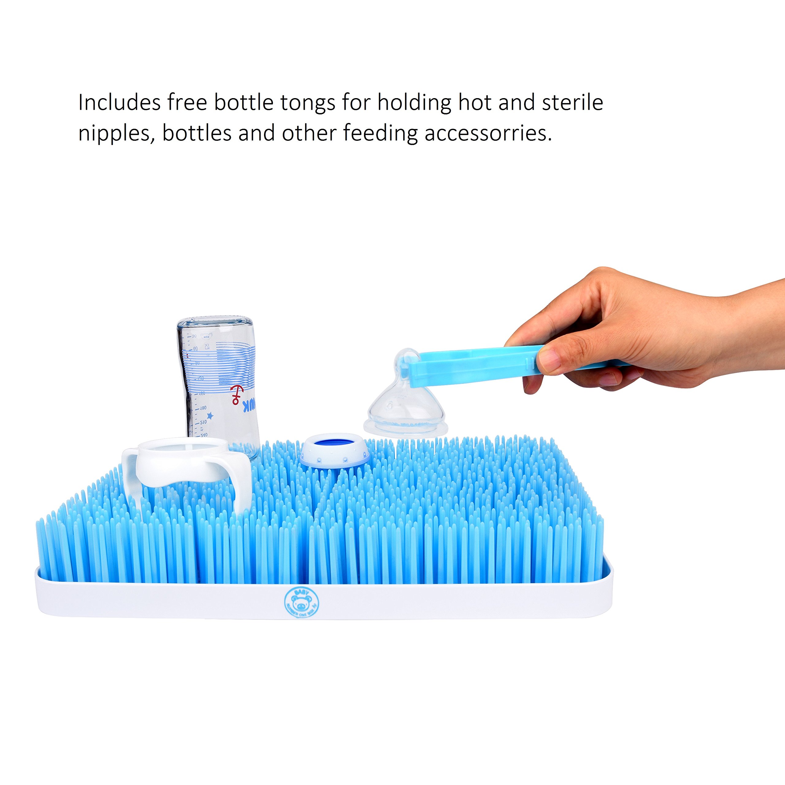 Baby Bottle Drying Rack, Large, Blue, Countertop Drainer Mat and Dryer