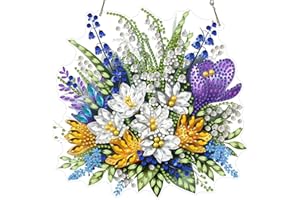 MXJSUA Bouquet Crocuses Flowers Diamond Painting Art Window Suncatchers, Diamond Art Kits for Adults Hanging Ornaments with C