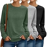 Riyiper 3 Pack Women's Long Sleeve Sweatshirts, Crew Neck Pullover Shirts Loose Casual Lightweight Fall Tops 2026 Trendy