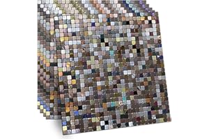 YMMXGE 5-Sheet Peel and Stick Metal Backsplash Tile Stick on Kitchen 3D Wall Decor Aluminum Mosaic Tiles for Bathroom, 11.81"x11.81"x0.15" (5,Silver Gold Copper Mixed)