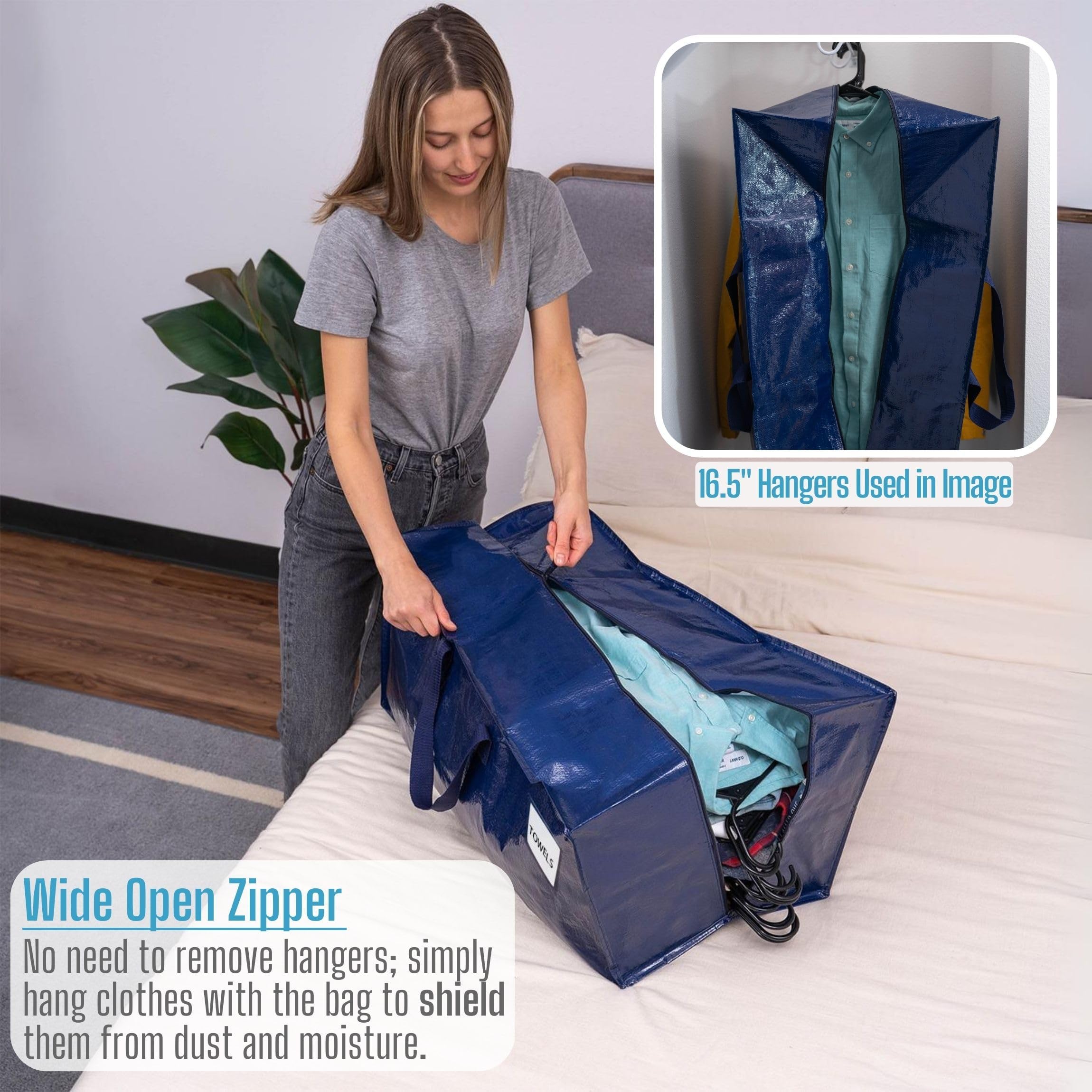 VENO 6 Pack Moving Bags w/Backpack Straps, Heavy Duty, Moving Boxes Alternative, Packing Supplies, Large Storage Totes for Dorm Room Essentials with Zipper for Clothes (Blue, 6 Pack)