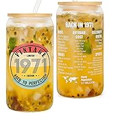 DECZHIYU 55th Birthday Gifts for Women - 1971 55th Birthday Decoration Gifts for Her Him Men 55 Year Old Gift for Women Mom Wife Friends Turning 55 Present Glass Cup with Straw