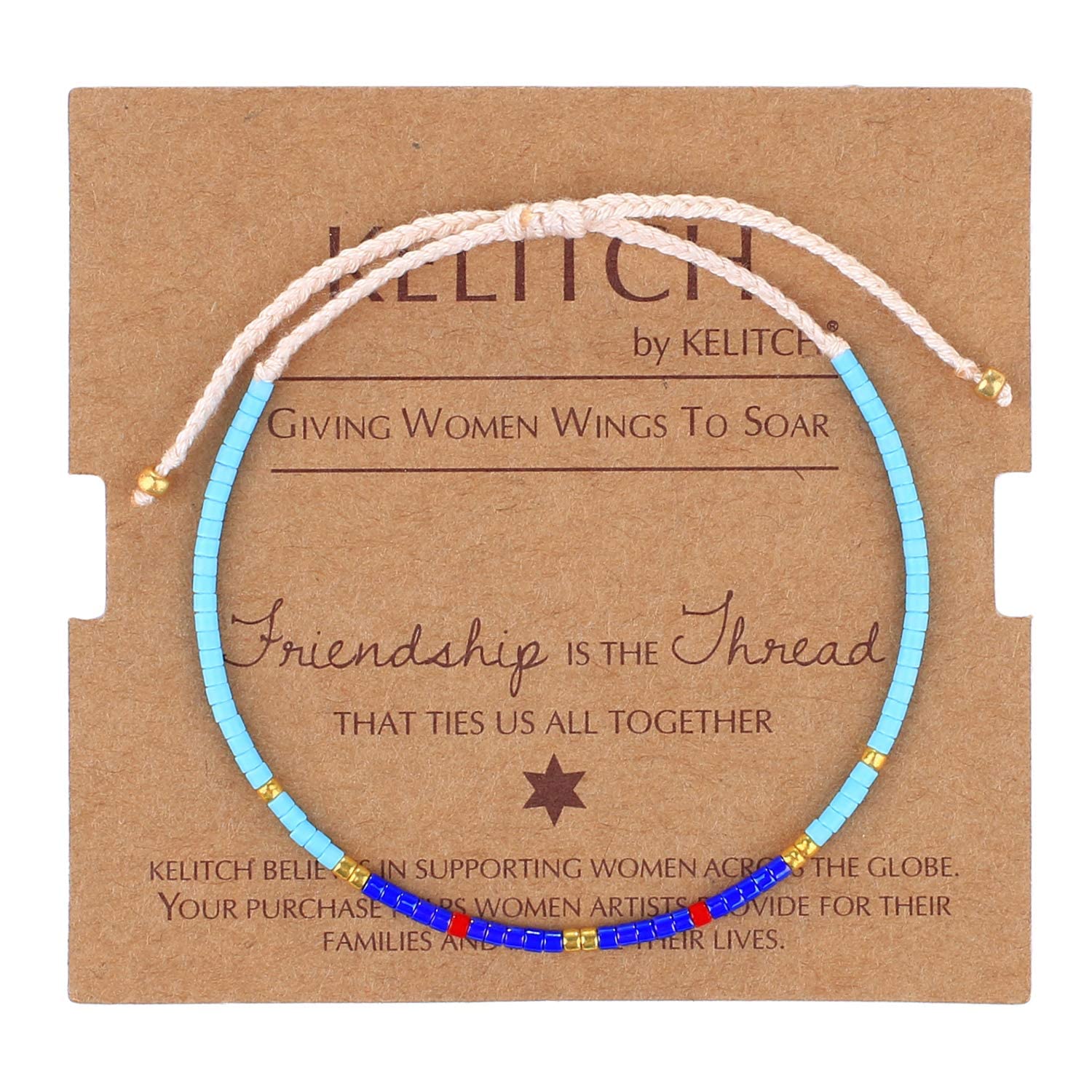 KELITCH Boho-color Crystal Shell Beaded Friendship Bracelets Handmade Strand Bracelet Bangles Jewelry For Women (Blue)