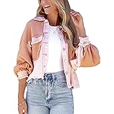 Oulivey Womens Cropped Waffle Knit Shirt Jacket Long Sleeve Button Down Boyfriend Shacket Jacket Tops