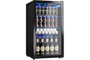 130 Can Beverage Refrigerator, 3.2 Cu.Ft Mini Fridge Beverage Cooler | Glass Door, 35–65°F Digital Temperature Display, Adjustable Shelves, Quiet Compressor Cooling for Soda, Beer & Wine