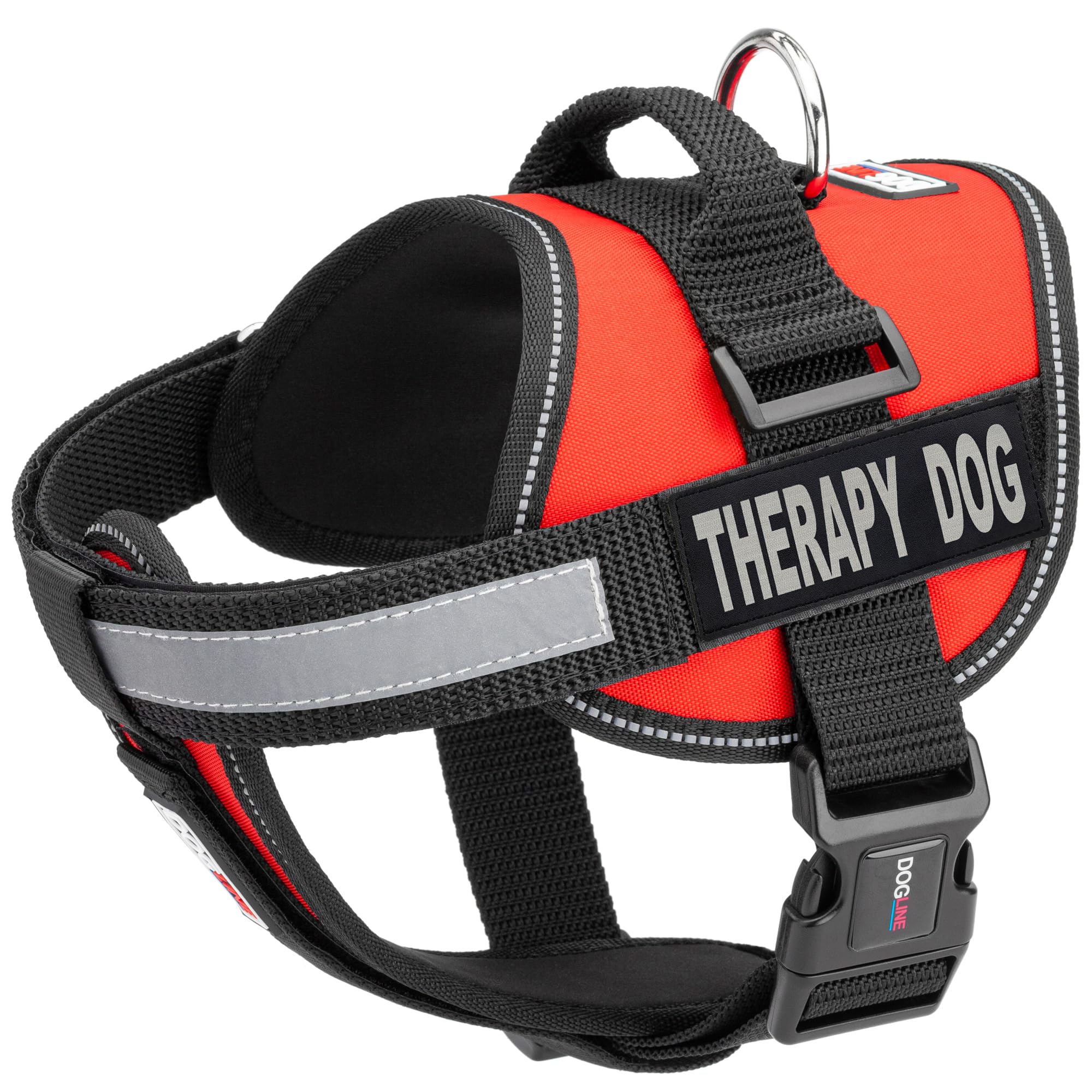Dogline Vest Harness for Dogs and 2 Removable Therapy Dog Patches, Large/28 to 38", Red