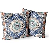 Snycler Boho Throw Pillow Covers 18x18 inch Set of 2 Boho Rug Carpet Double Sided Pattern Cotton Soft Pillow Case Cushion Cover Pillowcase for Couch Sofa Bed Decorative (Blue)