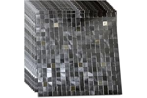 XUANINY 10-Piece Self-Adhesive Metal Backsplash, Peel and Stick Tile for Kitchen Brushed Aluminium Surface backsplash (11.73"x11.73",10) (Grey)
