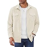 Cotrasen Men's Corduroy Shirt Jacket Button Down Long Sleeve Ribbed Shacket Lightweight Overshirt with Flap Pockets