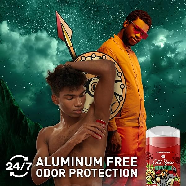 OLD SPICE ALUMINUM FREE DEODORANT FOR MEN, 24/7 ODOR PROTECTION, 24/7 FRESHNESS & LASTING SCENT, GOES ON CLEAR, ALPHASCENTAURI WITH GREEN HERBAL SCENT, 3.0 OZ