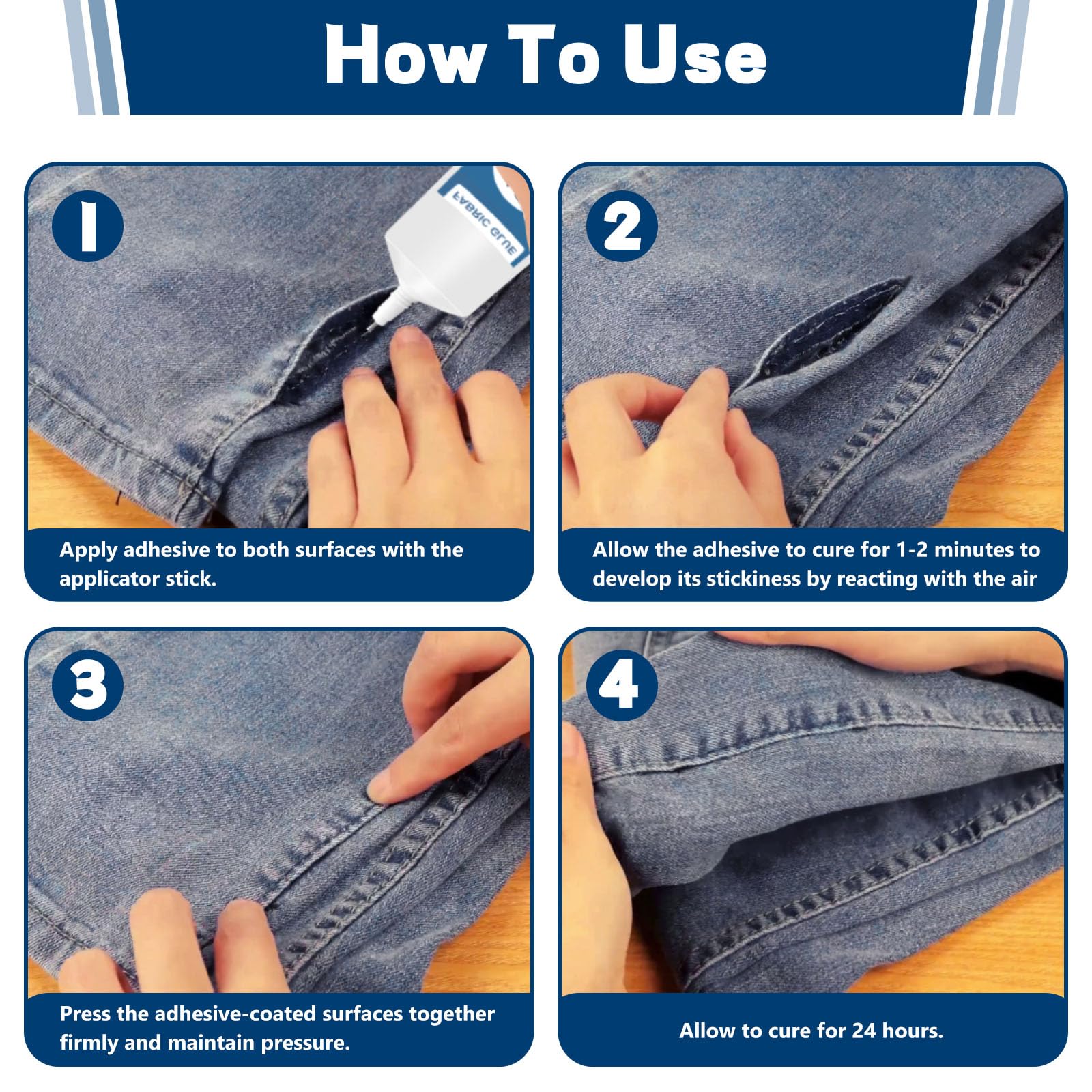 120 ml Stoffkleber Textilkleber Waschmaschinenfest, für Textilien Stoffe Polyester Jeans Baumwolle, Textilkleber extra stark, transparent & wasserfest ohne Rückstände 5