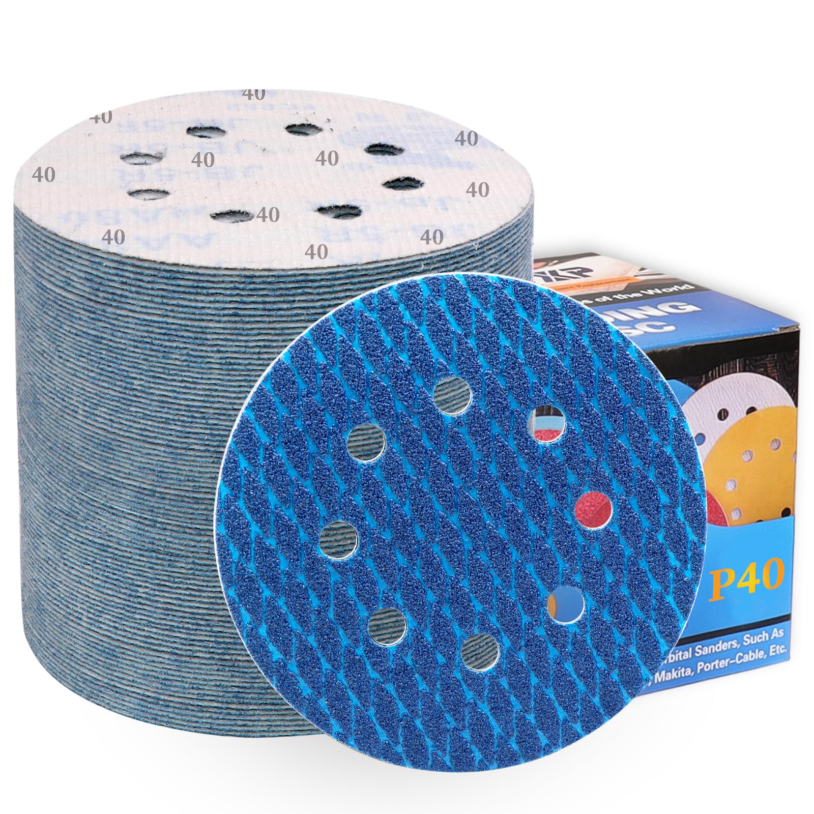 ALPXUXP 125mm Diamond Sanding Discs 40 Grit 8-Holes Hook and Loop Sanding Pads for Random Orbital Sander Sandpaper Sheet（80Pcs）