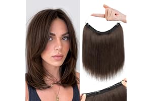 REECHO 12" Invisible Wire Hair Extensions with Thinner Softer Lace Weft Adjustable Size Removable Secure Clips in Short Straight Secret Hairpiece for Women - Chocolate Brown
