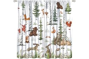 SENRUEGT Animal Kids Curtains, Woodland Squirrel Rabbit Bear Animal Friends Forest Curtains for Boys and Girls Bedroom Living Room Kitchen 42x63in