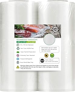 8''x25' Vacuum Sealer Bags for Food Saver (2 PACK), Commercial Grade Sealer Saver Rolls for Meal Prep or Sous Vide, BPA Free, Puncture Prevention, Heavy-Duty