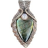 Tanay Gems and Jewels Labradorite Copper Pendant, Handmade Wire Wrapped Gemstone Jewelry, Rainbow Moonstone Gift for Her, Unique Copper Wire Pendant