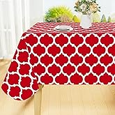 Smiry Rectangle Table Cloth, Waterproof Vinyl Tablecloth with Flannel Backing for Rectangle Tables, Wipeable Spillproof Plastic Tablecloths for Dining, Camping, Indoor and Outdoor (60"x84", Red)