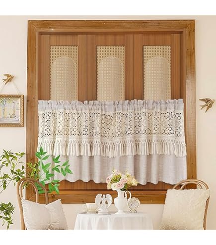 Cortinas De Cocina De Tilo Francés, Panel De Ventana Corto De Granja, Borla De Guingán Camptre, Decoración De Cortina De Nivel Pequeño Semitransparente Para Cafetería - AliExprs 15