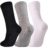 JORMATT 3 Pairs Ultra Thick Grip Fuzzy Socks Non Skid Slipper Hospital Socks Unisex