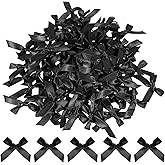 100 Pcs Satin Fabric Mini Black Bows, 1 Inch Ribbon Bows for DIY Crafts, Sewing, Scrapbooking, Gift Wrapping, Hair Accessories, Wedding & Birthday Party Favors, Black Christmas Tree Decor