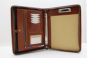 Noda Executive Leather Padfolio 3 ring binder Professional Business Portfolio w/Zippered Closure | Resume, Document, Notepad,