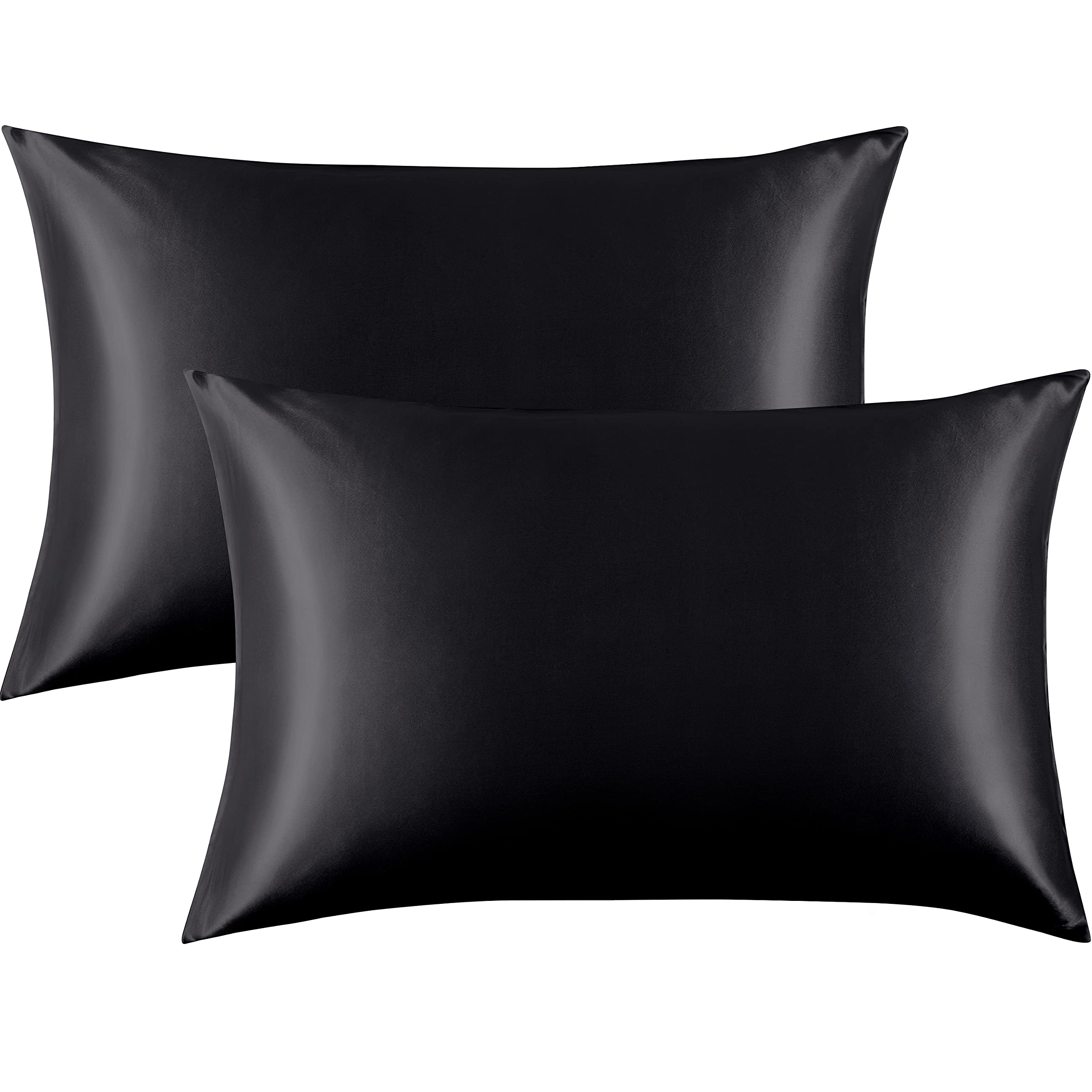 FLXXIE 2 Pack Satin Pillowcases for Skin and Hair, Luxurious and Silky Queen Pillow Cases with Envelope Closure, Black, 50x75 cm