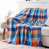 BATTILO Colorful Plaid Throw Blanket for Couch Bed, Fall Blue Plaid Throw Blanket with Vibrant Colors,Super Soft Cozy Cashmere Mohair Tartan Plaid Blanket for Fall Decor Home Decor(50"x60")