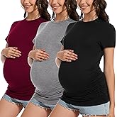 Smallshow Women's Maternity Shirts Crew Neck Short Sleeve Pregnancy Clothes 3 Pack