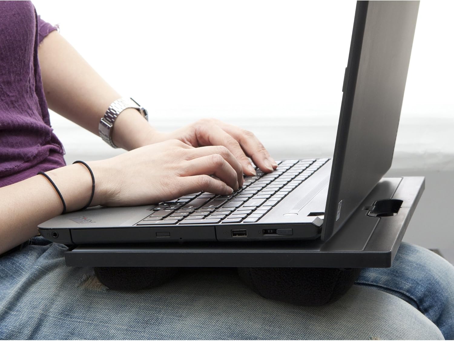 Mind Reader LTADJUST-BLK Adjustable Portable 8 Position Lap Top Desk with Built in Cushions, Black