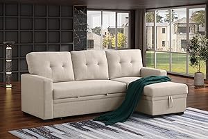 Devion Furniture Philly 4-in-1 Convertible L Shaped Couch with Pull Out Bed and Storage, Sectional Sleeper Sofa with Reversible Chaise for Living Room, Apartment, Bedroom, Office