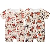 JingleBaBa Unisex Summer Trendy 2-Pack Rompers Short Sleeve Zipped Bodysuit Infant Cotton Outfits