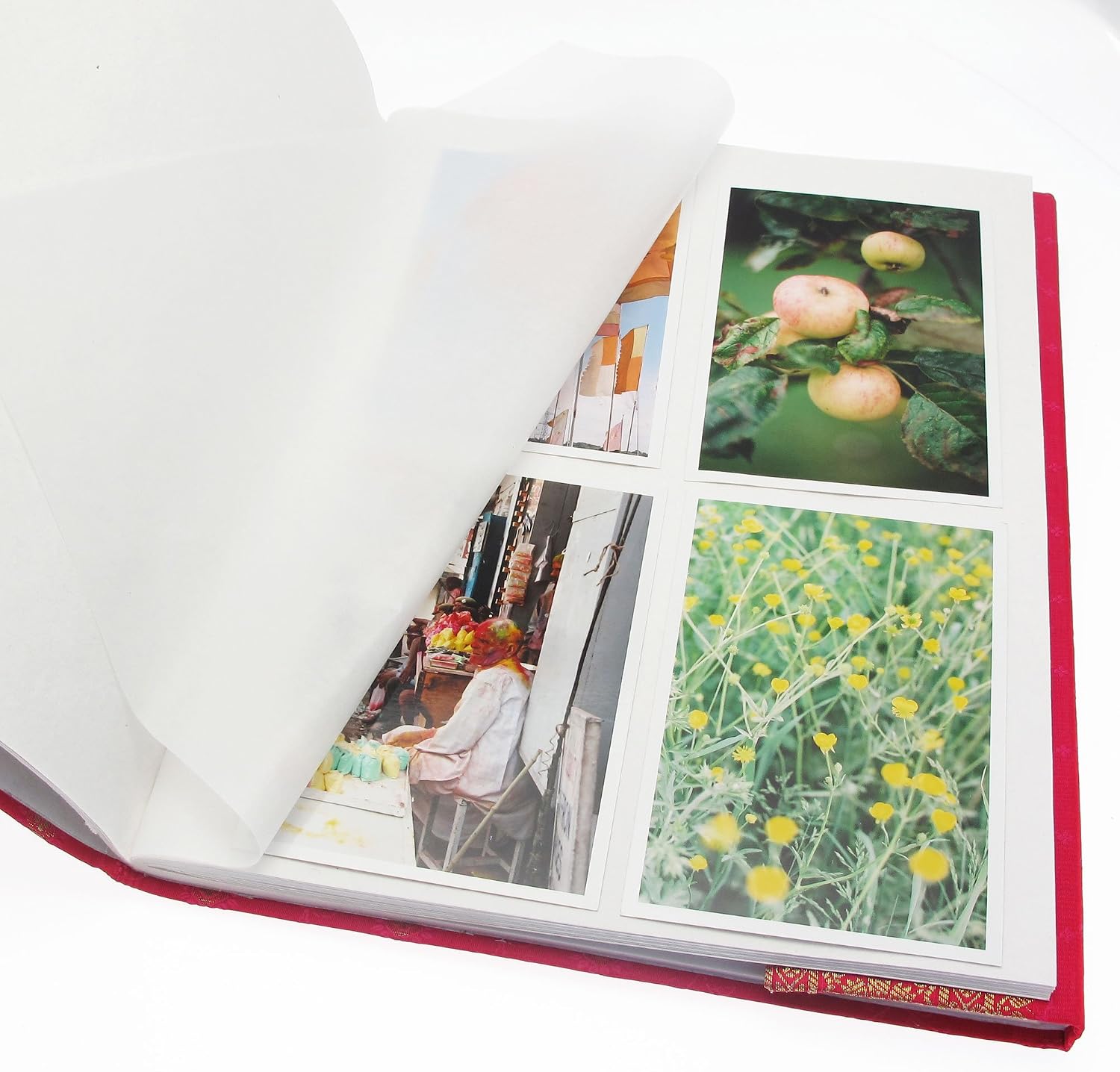 Sari Fabric Cover Photo Album Extra Large, Cerise, Medium - Image 3