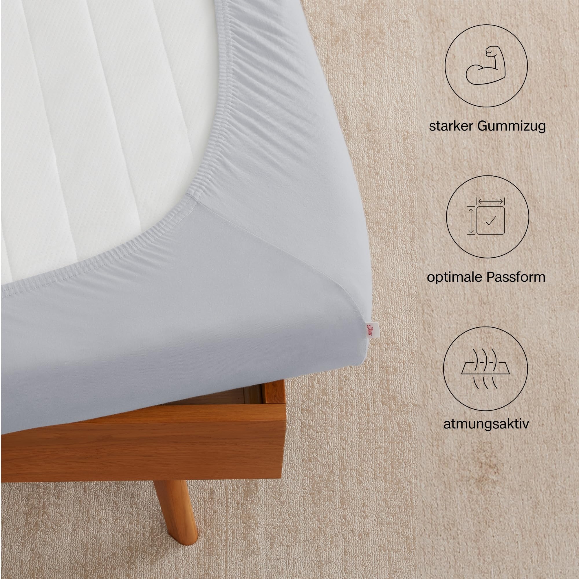 s.Oliver Spannbettlaken 90x200-100x200 cm- 100% Baumwolle, Matratzenhöhe bis 25 cm, besonders weich & angenehm, Spannbetttuch hellgrau 3
