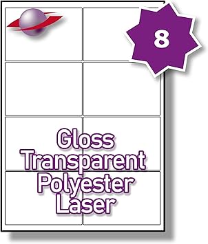 8 Per Page/Sheet 10 Sheets (80 TRANSPARENT Sticky Labels) Label Planet® CLEAR POLYESTER Self ...