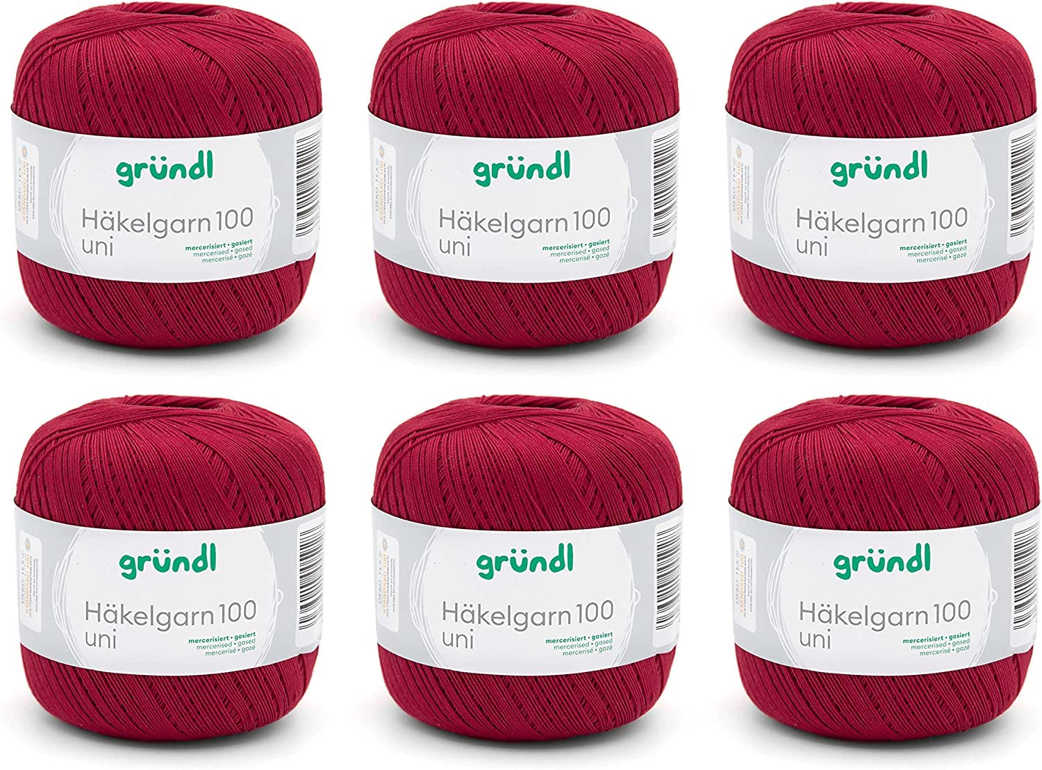 Gründl Wool Crochet Yarn 100 100% Cotton 6 x 100g Balls Needle Size 1.5-2 6 100g / 566m Thin Yarn for Crochet Cotton Yarn Auburn