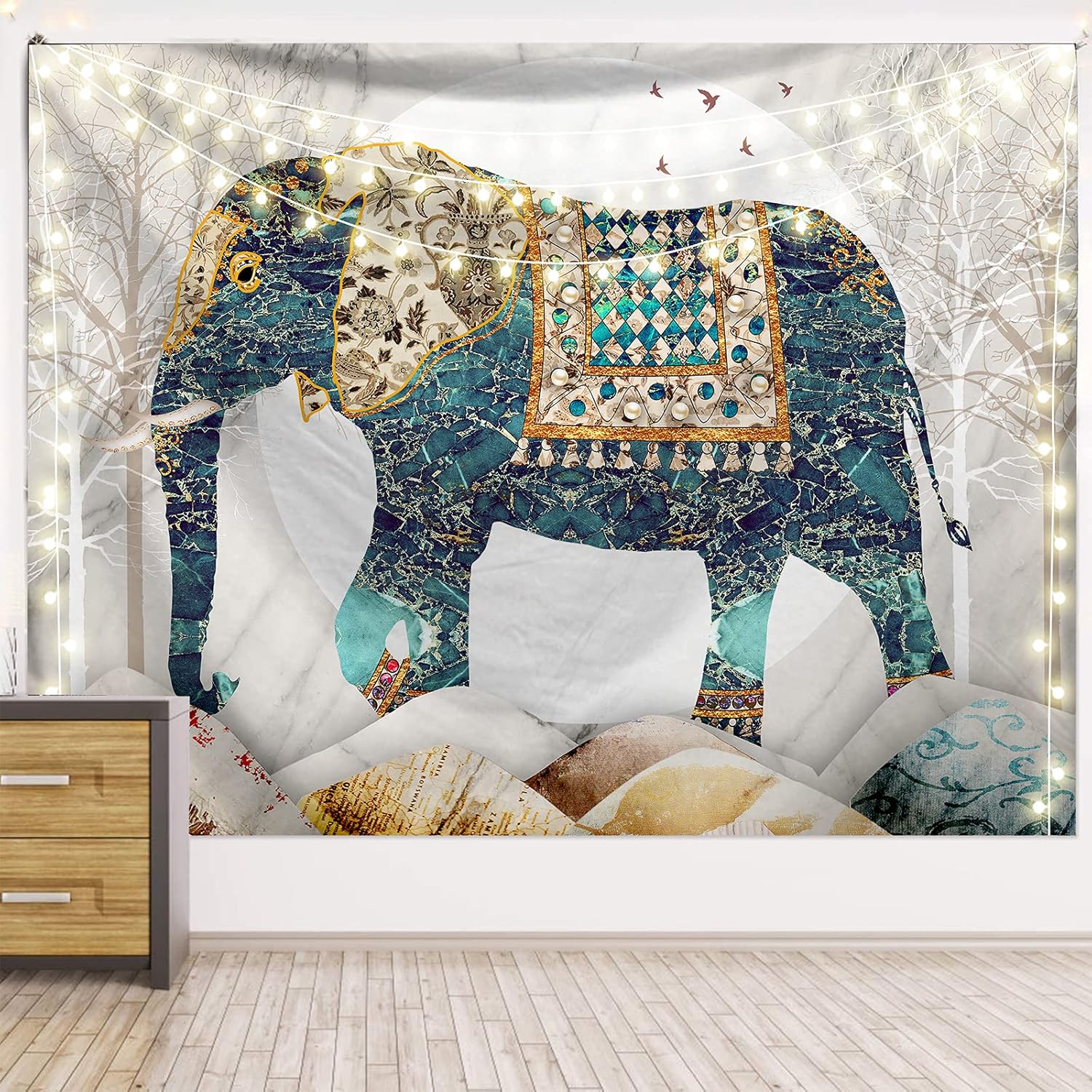 Tapestries - PN.HCNMTFB Elephant Tapestry Forest Moon Tapestries, Bohemian Hippie Boho Trippy Indie Aesthetic Wall Tapestry, Mystic Aesthetic Vintage Wall Hanging Home Decor for Bedrooms Living Rooms Dorm Studios