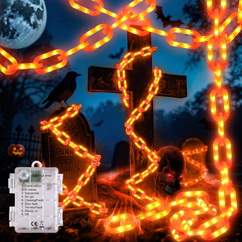 Grinalda de Luzes de Exterior Laranja de Halloween 3M 160 Bateria LED — foto 3 de 6