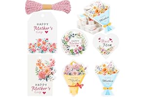 CCINEE 120pcs Mothers Day Gift Tags,Floral Happy Mother's Day Hanging Tag with String Best Mom Label for Mother Party Decorat