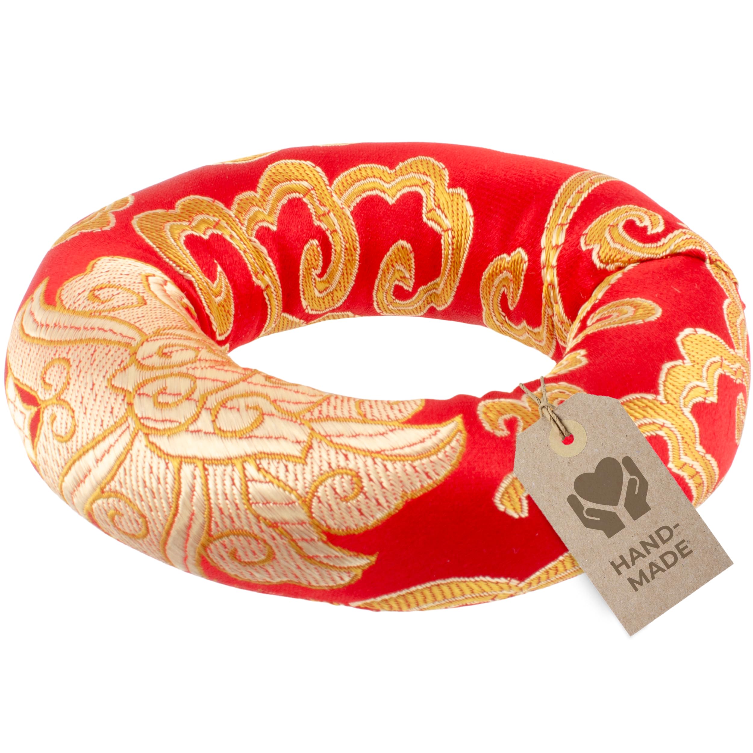Singing bowl cushion in ring shape for the secure position of your singing bowl (up to Ø 20 cm / 7.9 in) and more sound, traditional craftsmanship, red-gold