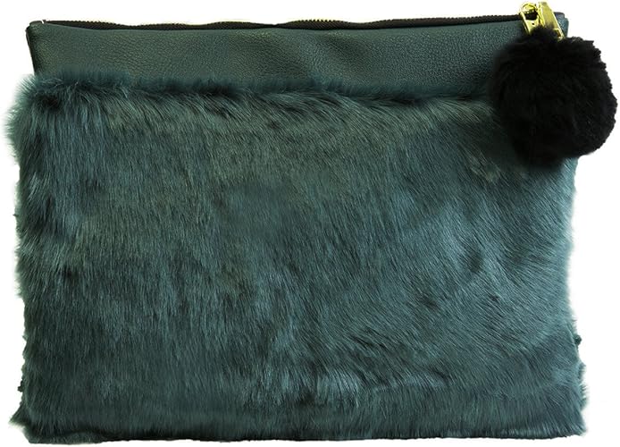 green faux fur bag