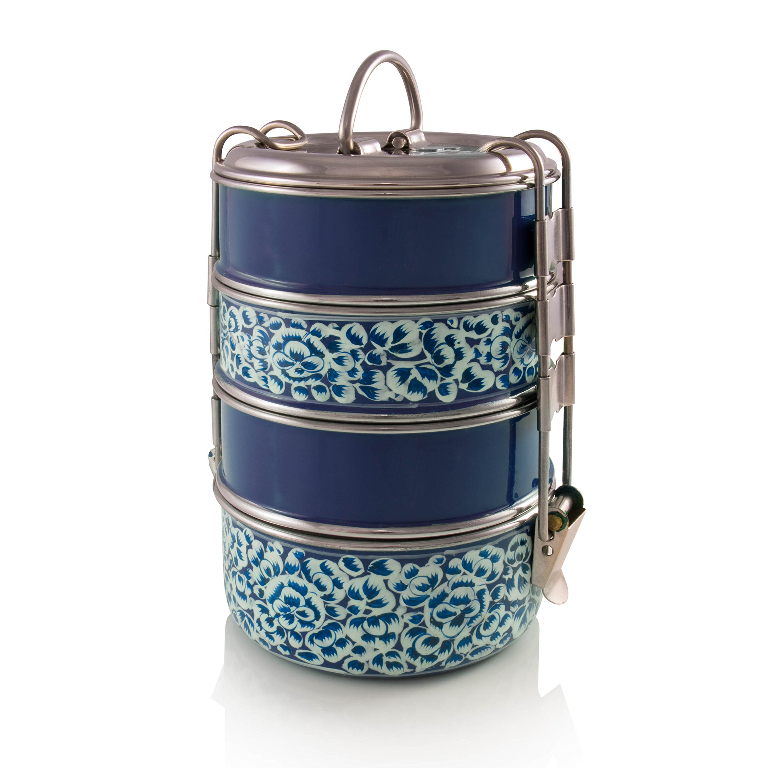 4 Tier Handpainted Blue Tiffin