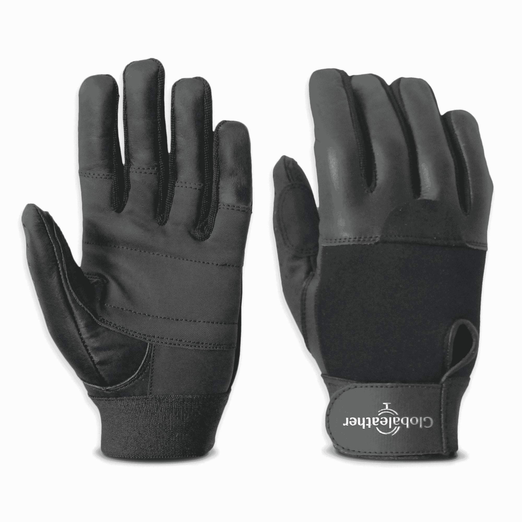 Globaleather SureGrip Full Finger Wheelchair Gloves - Black (X Small) - Hardwearing, Padded Breathable Leather, Rubberised Palm for Great Grip, Comfort & Durability
