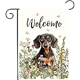 Floral Dachshund Garden Flag Spring Summer Yard Flag Flower Dog Garden Flags for Outside Small Outdoor Welcome Flags 12x18 Double Sided