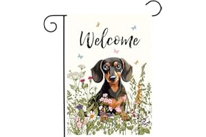 DZGLOBAL Floral Dachshund Garden Flag Spring Summer Yard Flag Flower Dog Garden Flags for Outside Small Outdoor Welcome Flags 12x18 Double Sided