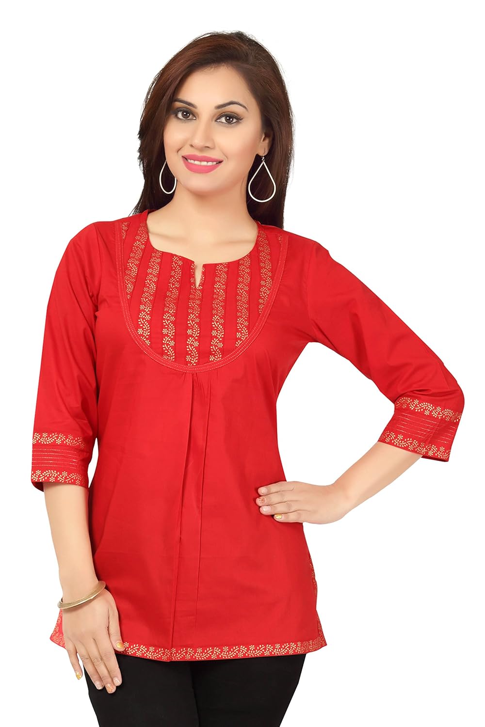 dragaon women's cotton short tunic top (mm-59-b, red)