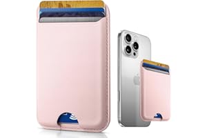 MAZYOYO Phone Card Holder Stick on, Premium Leather Phone Wallet Stick on, Stronger Adhesive Credit Card Holder for Back of Phone Case, iPhone, Samsung, and Android, RFID Blocking, Fit 4 Cards, Light Pink