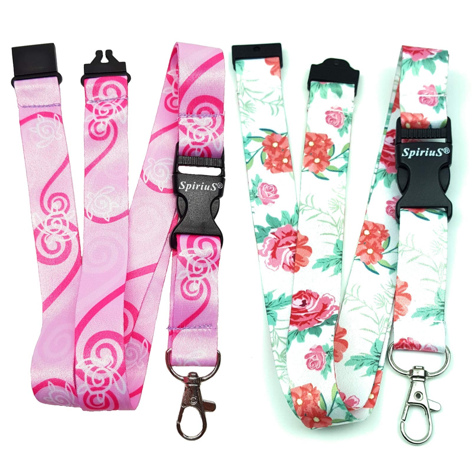 SpiriuS Neck Lanyard Strap for Women with Metal Clasp for Id Badges, Card Holder, Keychain SET (Set of 2 (J))